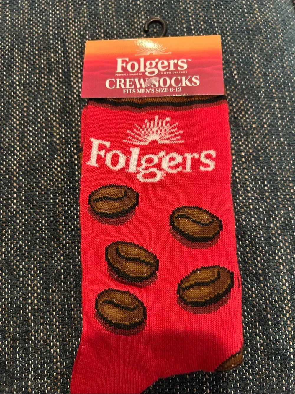 Red Crew Socks with Coffee Bean Pattern